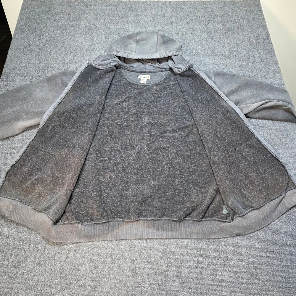 Vintage Carhartt Zip Up Hoodie Grey XL Tall‎ Distressed Sun Faded Workwear Mens